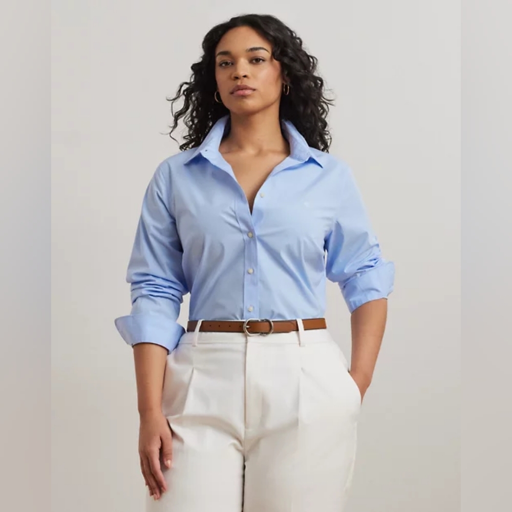 Lrl Lauren Ralph Lauren Blue stretch Cotton Button Down Large